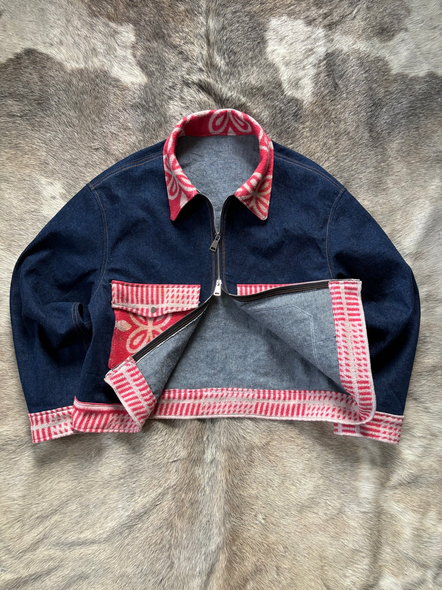 1:1 Americana Denim Jacket w/ 60s Camp Blanket Trim (L)