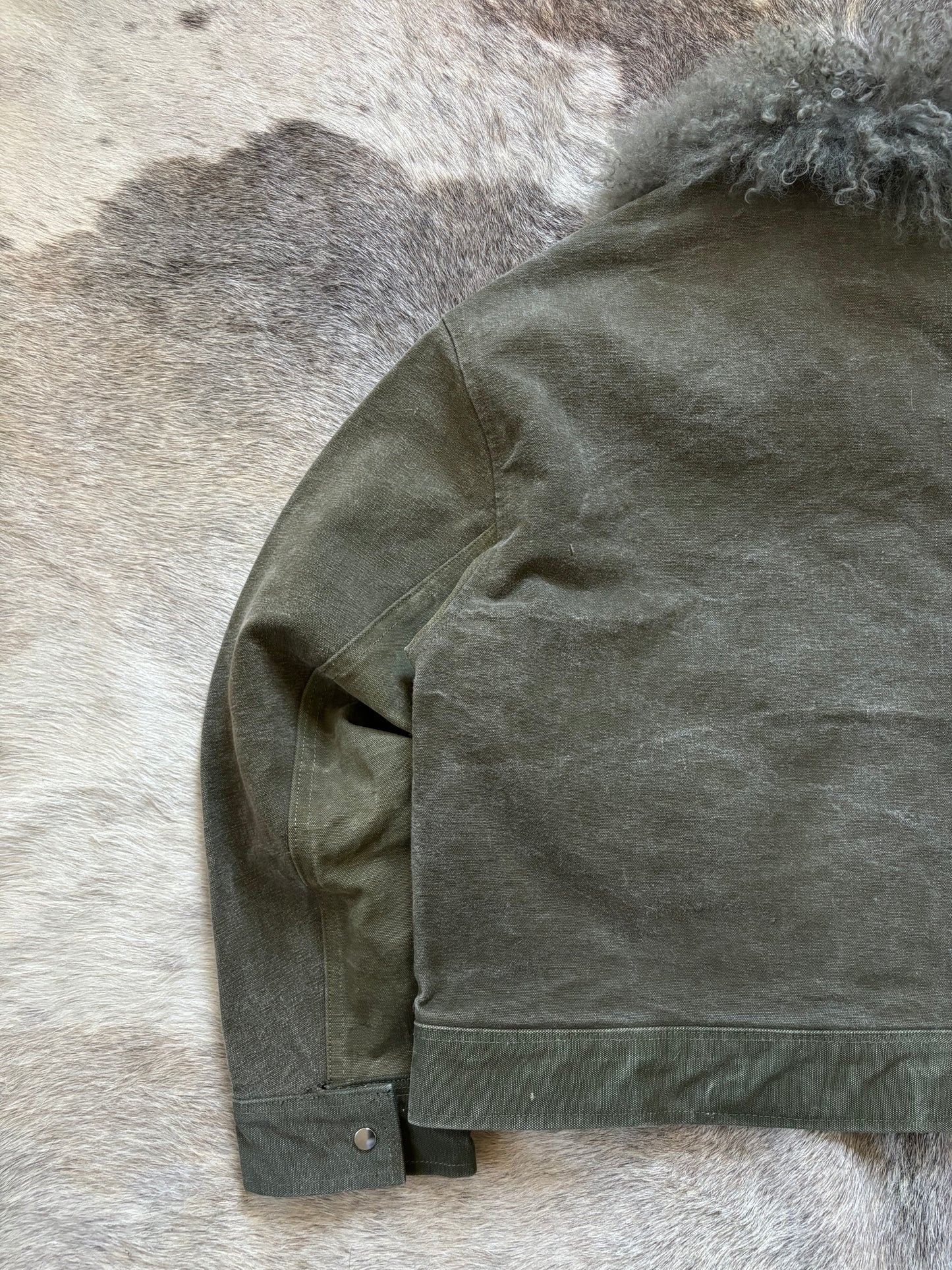 1:1 Military Green Canvas Jacket w/ Shearling Fur Collar (L)