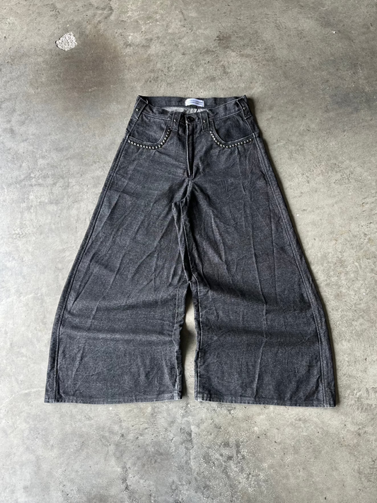 1:1 Raw Black Denim JNCO Style Rave Pant w/ Studs (31" x 29")