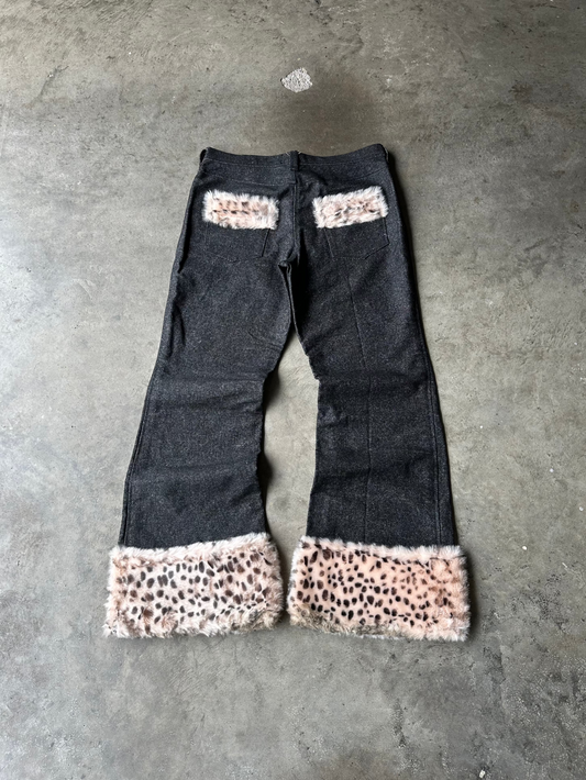 1:1 Raw Black Flared Denim With Faux Fur Trim (35" x 34")