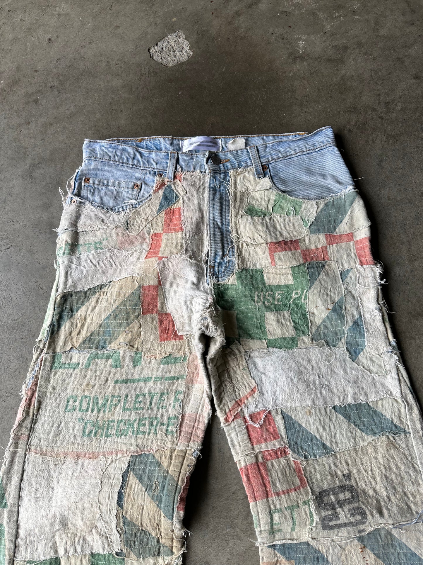 1:1 Scrap Feedsack Quilted Stacked Denim (33" x 32")