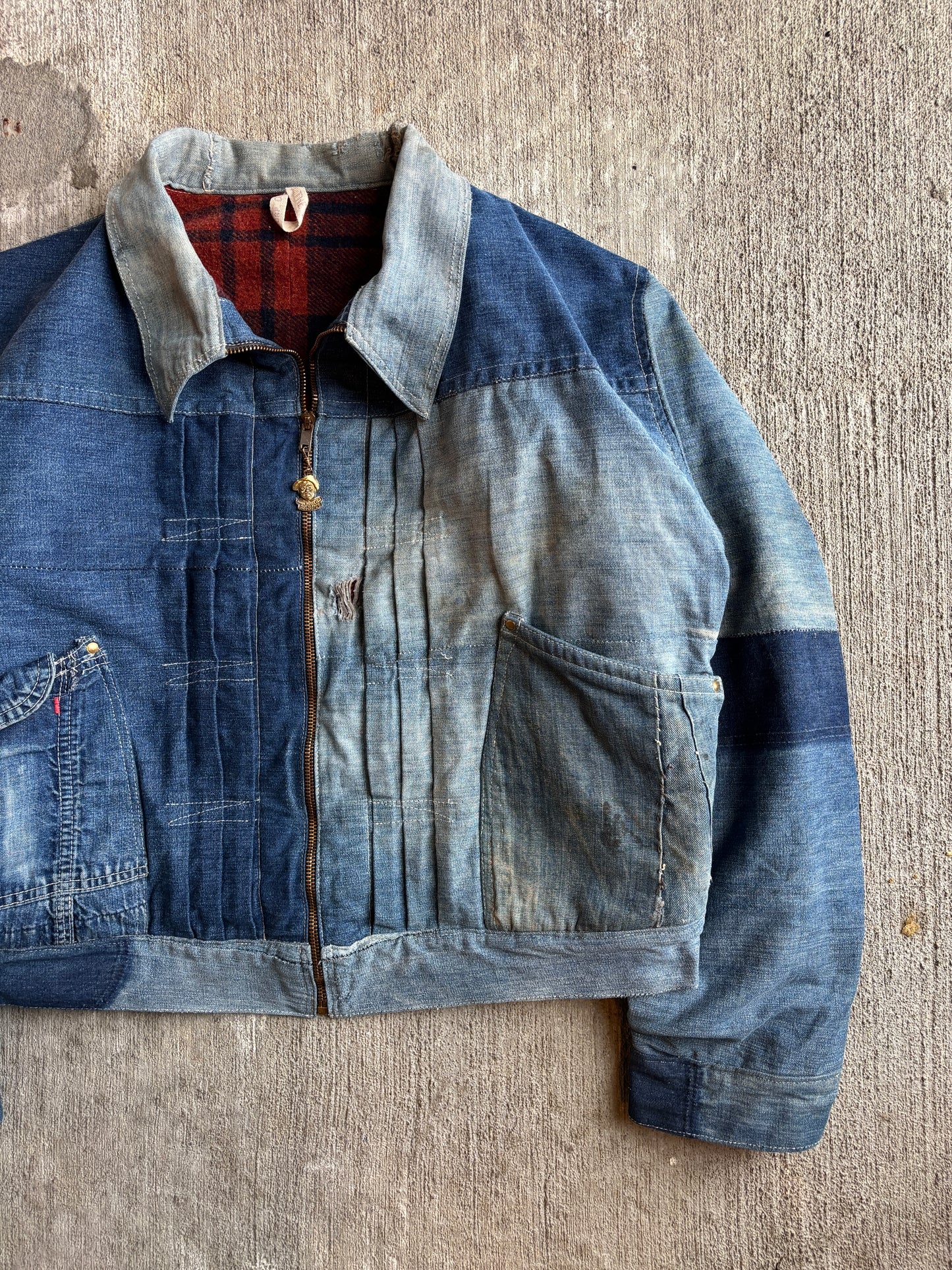 1:1 Denim Triple Pleated 'CRUST' Jacket (L)
