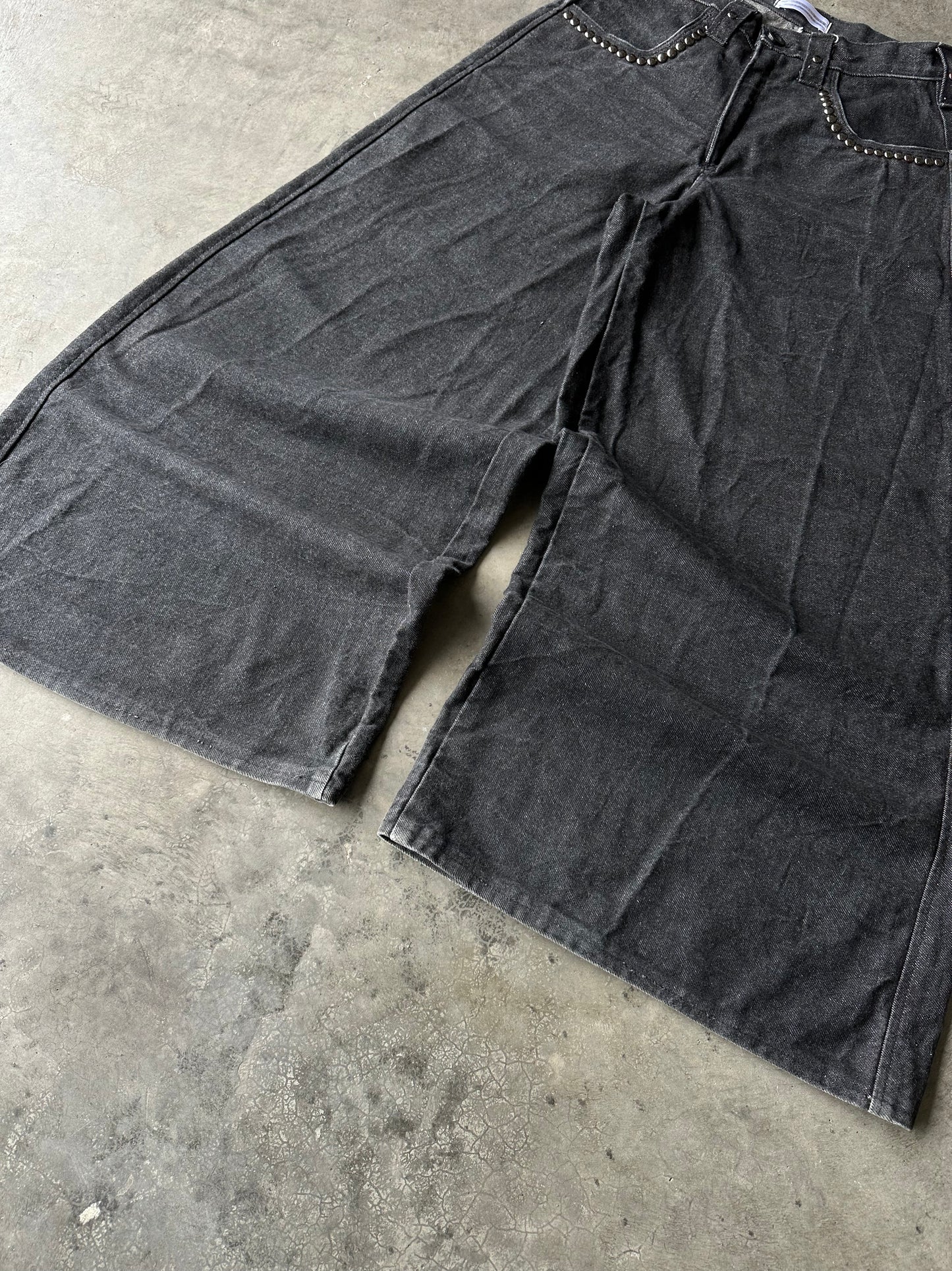 1:1 Raw Black Denim JNCO Style Rave Pant w/ Studs (31" x 29")