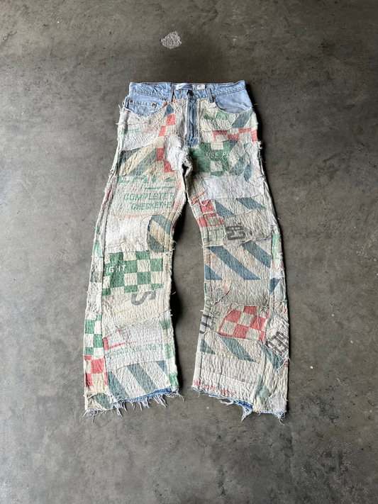 1:1 Scrap Feedsack Quilted Stacked Denim (33" x 32")