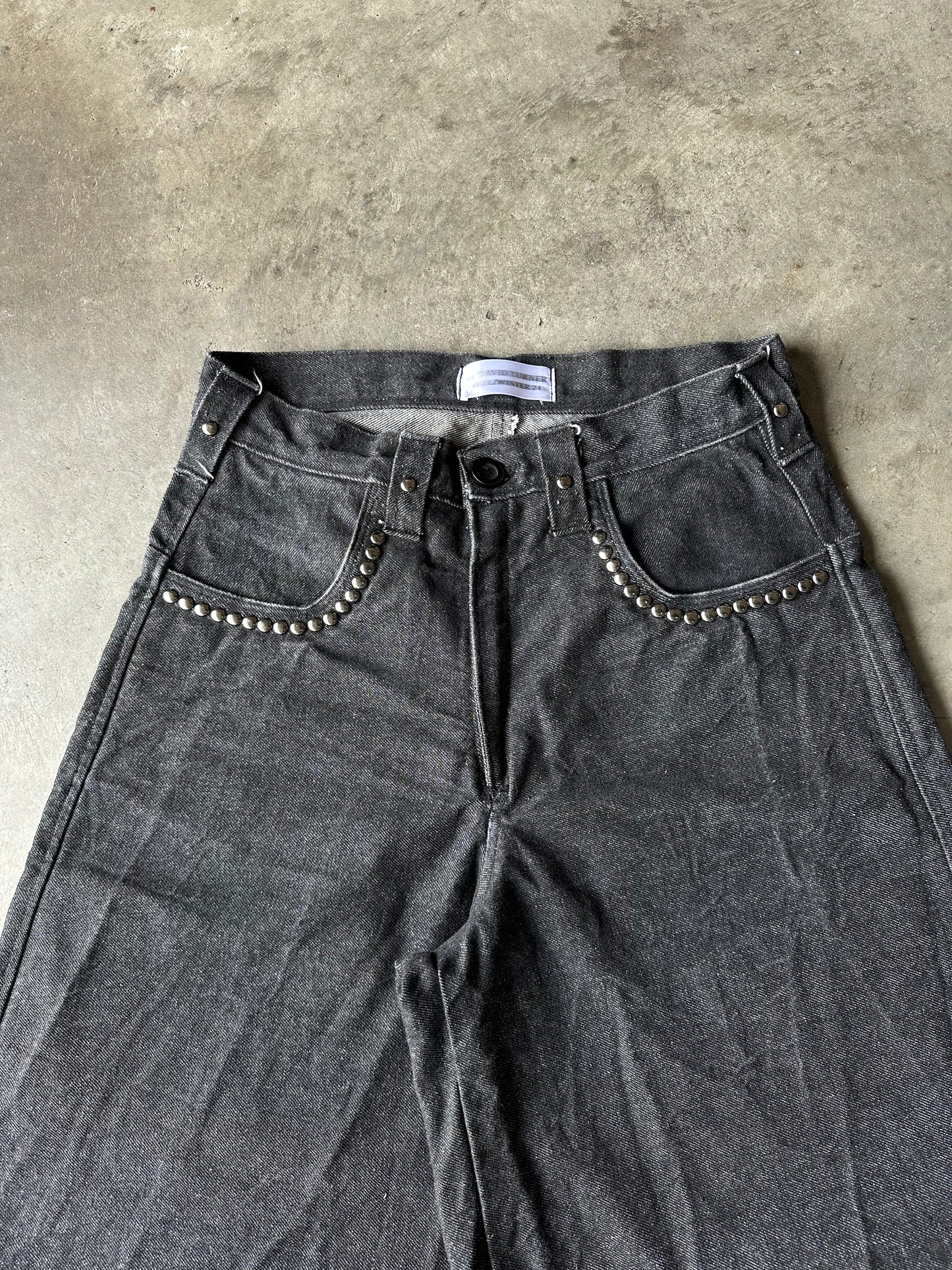 1:1 Raw Black Denim JNCO Style Rave Pant w/ Studs (31" x 29")