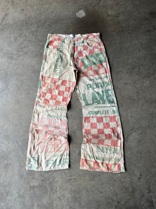 1:1 Checkered Hog Chow Feedsack Flared Pants (32" x 31")