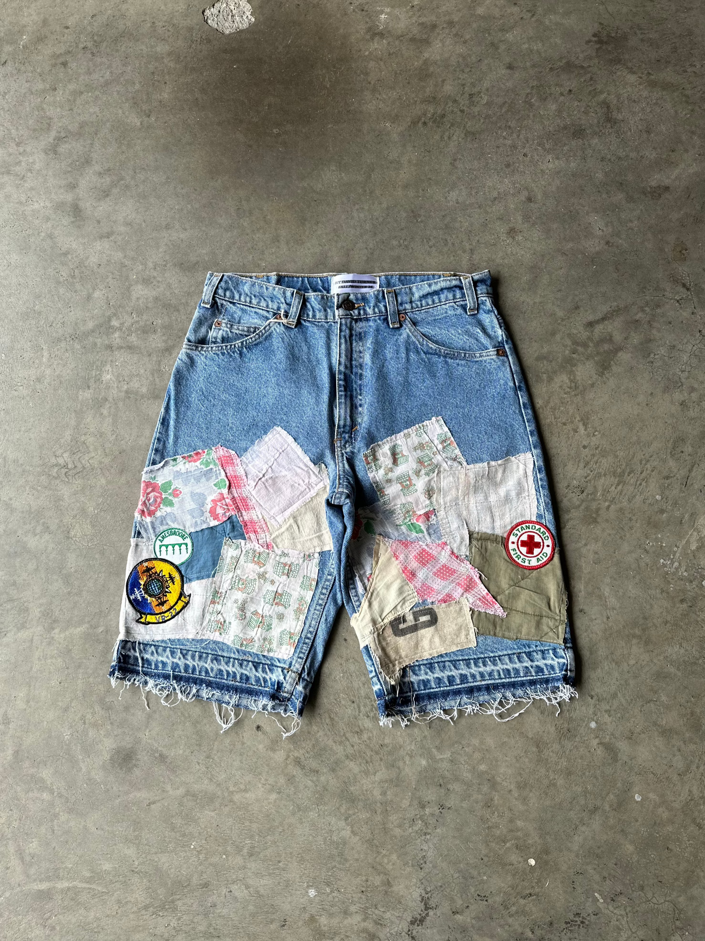 1:1 Mixed Vintage Scrap Denim Shorts (31)