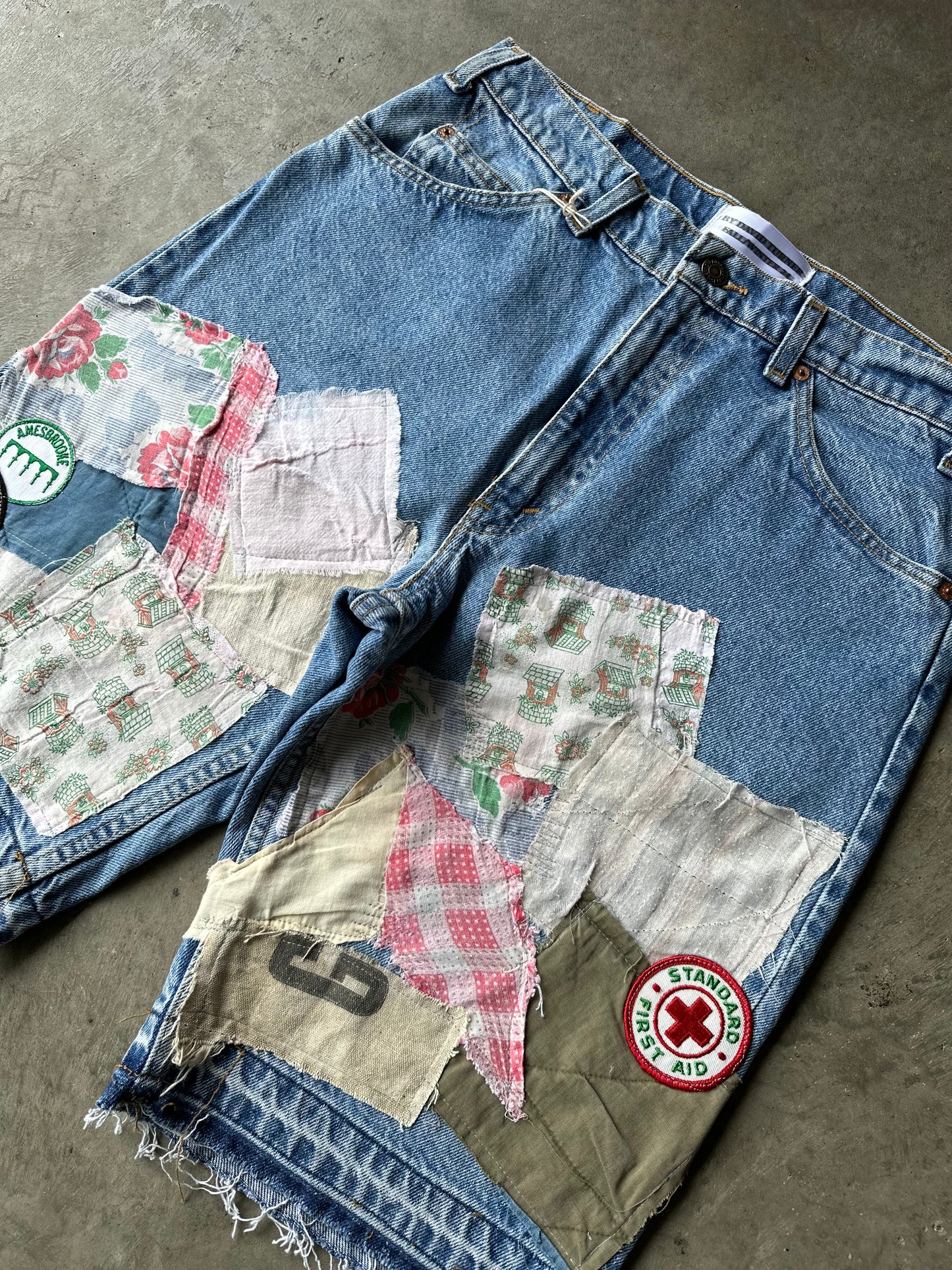 1:1 Mixed Vintage Scrap Denim Shorts (31)